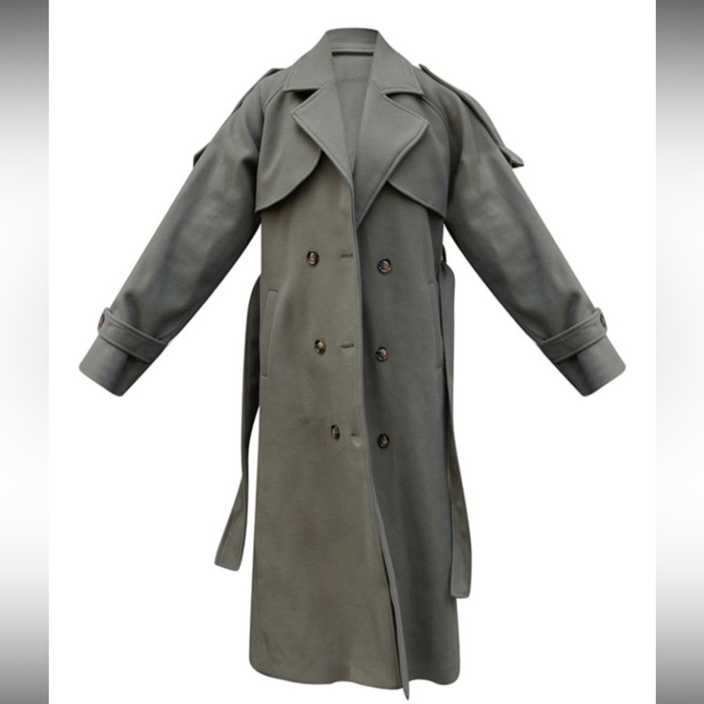 PrettyLittleThing Khaki Oversized Double Breasted Military Trim Coat